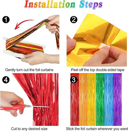 8 Pack Rainbow Backdrop, 3.28 FT x 7.05 FT Backdrop Curtains, Metallic Fringe Curtains Tinsel Bakdrop Party Streamer, Wedding Decor Rainbow Party Decorations Pride Photo Booth Props
