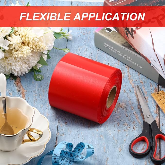 Syhood Outdoor Leaf Ribbon Floral Satin Ribbon for Crafts Aspidistra Waterproof Holiday Outdoor Decoration(4 Inch X 108 Yards,Red)