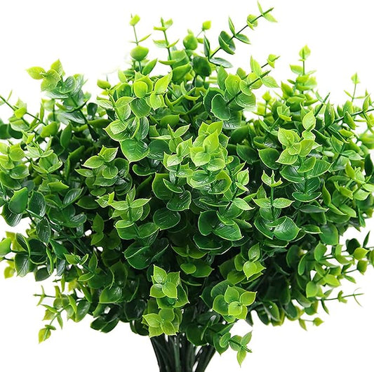 PASYOU Artificial Shrub, Fake Bush Simulation Eucalyptus Grass Greenery Leaves Plastic Plants Indoor Outdoor Outside Home Garden Office Bathroom Verandah Wedding Décor Decoration Planter Filler 4 Pcs