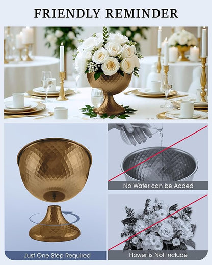 2 Pcs Distressed Gold Metal Compote Bowl Centerpieces for Tables,Urn Vases for Vintage Wedding Centerpieces,Elegant Compote Vases,Pedistal Vase for Christmas Anniversary Party (Wine Copper)