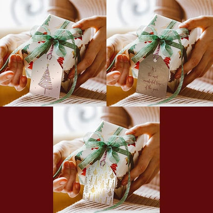 Pro Supply Global 24 Count of 2.5 Inch x 3 Inch Pre Strung Gold Christmas Trees Gift Tag Assorted Printed Designs on Large Cardstock Gift Hang Tags - Ideal to Use on Bags