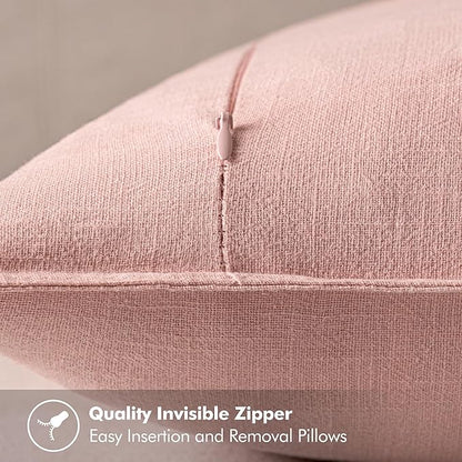 MIULEE Decorative Linen Pillow Covers 18x18 Inch Pink Boho Farmhouse Neutral Couch Throw Pillows for Bed Pack of 2 Accent Modern Pillowcase Sofa Livingroom Home Decor