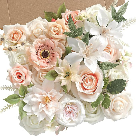 Artificial Flowers,Champagne Pink Silk Fake Flowers for DIY Wedding Bridal Bouquets, Wedding Cake Flowers for Table Centerpieces Baby Shower Birthday Party Home Decorations