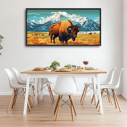 Bison Cow Large Decor Framed Wall Art Western Mountain Pictures for Living Room, Animal Oversized Canvas Print Painting Modern Extra Large Framed Artwork for Bedroom Office Home Decor 60"x30"