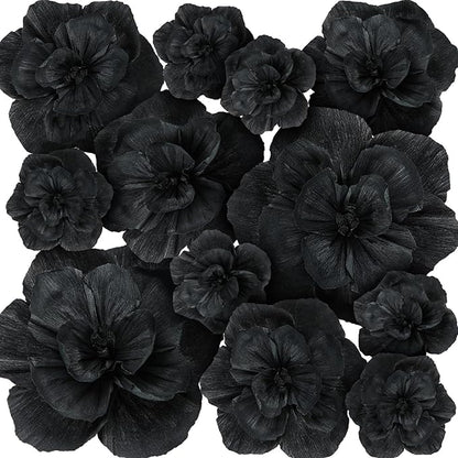 Giant Paper Flowers Artificial Large Paper Flower Decoration for Handcrafted Wall Backdrop Christmas Mexican Wedding Graduation Bridal Shower Birthday Party Supplies(Black,12 Pcs)