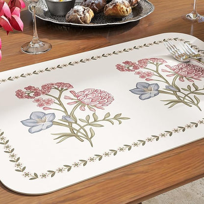 ISAENNE French Cottage Floral Rectangle PVC Placemats Set of 6, Waterproof and Heat-Resistant Place Mats.Decoration for Kitchen, Dinning, Parties, Holiday,12"*17"