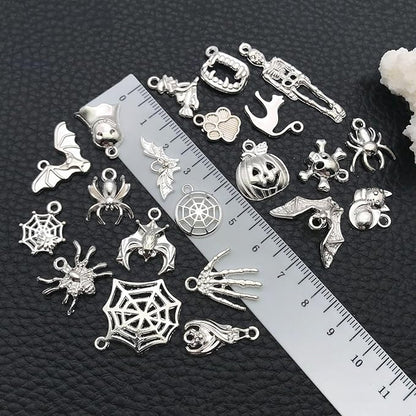 WOCRAFT 60pcs Bright Silver Halloween Charms Bracelet Charms for Jewelry Making Sets DIY Necklace Bracelet Keychain Crafting Charms Kit Craft Supplies (SN867)