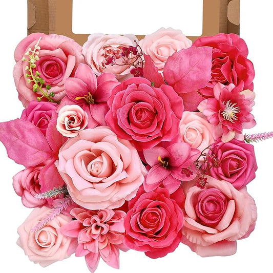 Artificial Flowers, Silk Hot Pink Flowers for DIY Wedding Bridal Bouquets, Fake Cake Flowers for Centerpieces,Baby Shower, Table Arrangement, Home Party Decorations