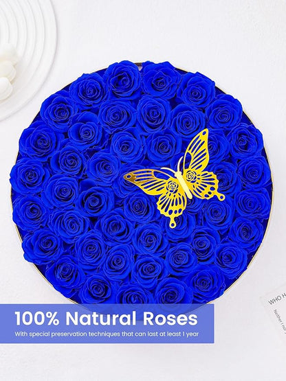Preserved Roses Forever Flowers Real Roses in a Box Mother's Day Birthday Flowers for Her Mom Women Wife Valentine's Day, 47 Royal Blue Roses