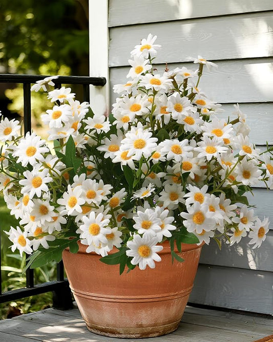 Artificial Flowers, 12 Bundles Daisy Flowers for Outdoors Planters (144 Blooms), Fake Wildflowers, Faux Plants with Silk Daisies for Front Porch Garden Patio Home Aesthetic (White)
