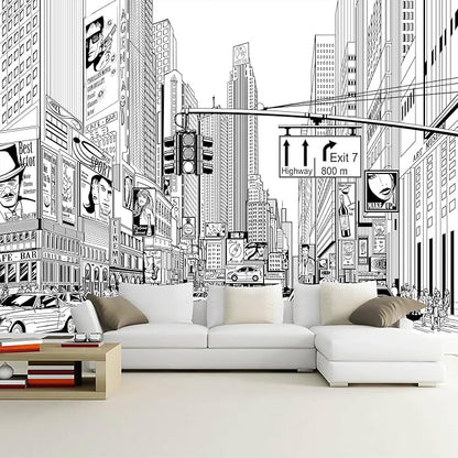 WFBHUA-Black and White City Wallpaper Peel and Stick New York Landscape Self Adhesive Wall Mural for Living Room Bathroom Bedroom 137"x100"