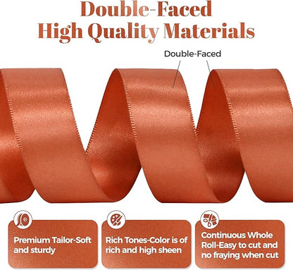 Copper Satin Ribbon, Double Faced 7/8 Inch X 25 Yards Copper Ribbon, Premium Satin Ribbon for Gift Wrapping, Crafts, Hair Bow Making, Sewing, Flower Bouquet, Wedding Party Decor