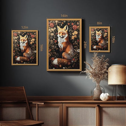 LLEEMPI William Morris Wall Art, Vintage Botanical Floral Wall Decor, Fox Flower Canvas Painting, Abstract Nature Botanical Aesthetic Picture for Living Room Bedroom Hallway Wood Framed 16x24 inch