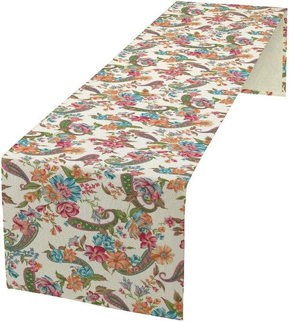 Boho Floral Table Runner, Colorful Bohemian Paisley Flower Design Table Runner for Kitchen Dining Home Party Decor, 13x36 Inch