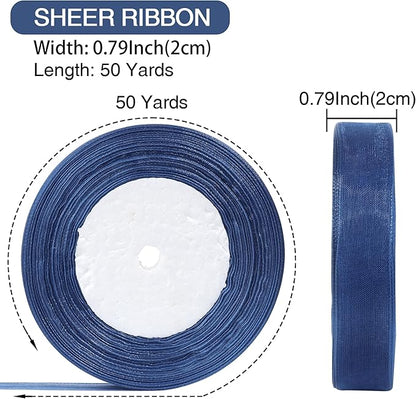 3/4 Inch x 50 Yards Sheer Organza Ribbon Chiffon Ribbon for Gift Wedding Flower Bouquet Wrapping Decorations Crafts (Blue)