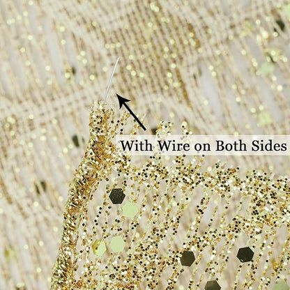MEEDEE 6 Inch Wide Wired Ribbon Gold Glitter Mesh Web Wired Edge Ribbon by 10 Yards Roll Gold Mesh Wired Ribbons for Christmas Tree, Garland, Holiday Crafts, Wreaths, Bows, Centerpiece, Gift Wrapping