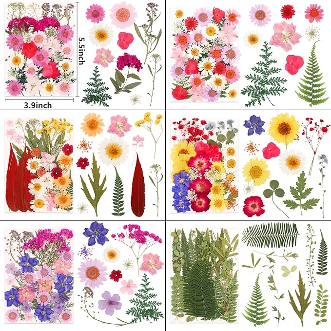NESCCI 210 Pcs Dried Pressed Flowers for Resin,Real Nature Dried Flowers for Crafts Bulk Dry Flowers Leaves Kit Used for Resin Molds Scrapbooking DIY Art Crafts Candle Soap Making Nails Décor