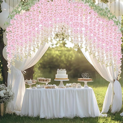 mizii 6Pcs Pink Wisteria Hanging Flowers 48" Silk Wisteria Artificial Flowers Garland Vines Fake Hanging Flowers Decoration for Wedding Flower Wall Backdrop Centerpieces Party Room Decor (Pink)
