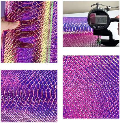 ONEART | Iridescent Transparent Embossed Vinyl Holographic Blue Clear PVC Vinyl Craft Film 16"×54" for Sewing DIY Projects (Snakeskin-Red)