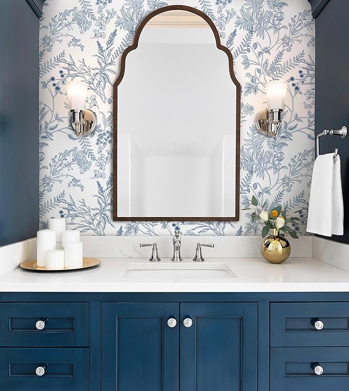 Peel and Stick Wallpaper Blue and White Floral Wall Paper for Bedroom Blue Contact Paper for Cabinets Self-Adhesive Removable Wallpaper for Bathroom Kitchen Wall Decor 118" x 17.3"