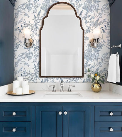 Peel and Stick Wallpaper Blue and White Floral Wall Paper for Bedroom Blue Contact Paper for Cabinets Self-Adhesive Removable Wallpaper for Bathroom Kitchen Wall Decor 118" x 17.3"