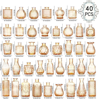 Amber Glass Bud Vases Set of 40, Mini Flower Vase for Centerpieces, Small Gold Bud Vases in Bulk for Wedding Decorations,Vintage Vase for Table, Home Décor,Party Decor, Anniversary