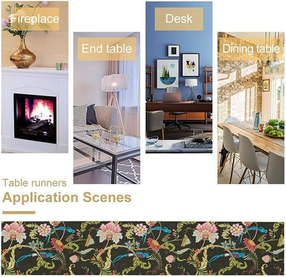 Floral Butterfly Table Runner Seasonal Spring Flower Bird Table Decoration Table Runner for Home Party Decoration 13x120 Inch