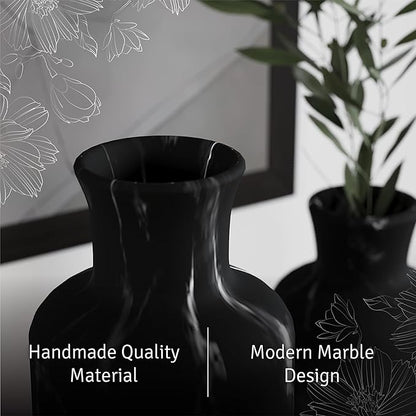 Creative Scents Black Marble Look Vase Set - Vases Home Decor, Premium Quality for Holding Pampas Grass, Dried/Fresh Flowers, Vases for Decor - Kitchen, Bedroom, Office, Living Room, or Shelf Decor