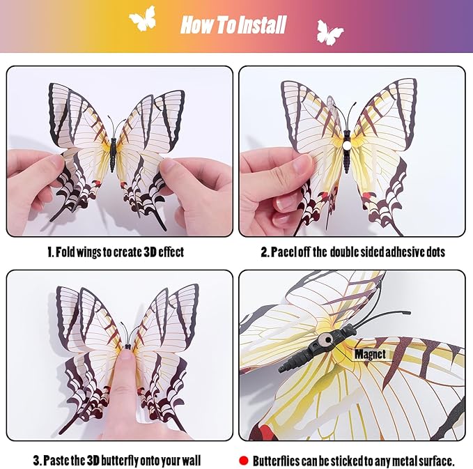SAOROPEB 3D Butterfly Wall Decor, 48 Pcs Double Layer Butterfly Decorations for Party Decorations Locker Decor Refrigerator Decal, Reusable (White)
