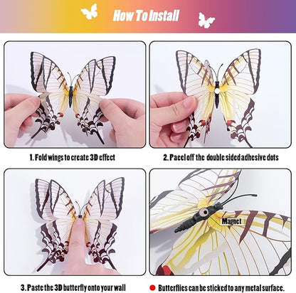 SAOROPEB 3D Butterfly Wall Decor, 24 Pcs Double Layer Butterfly Decorations for Party Decorations Locker Decor Refrigerator Decal, Reusable (White)