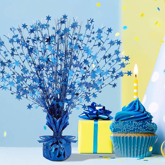 Crowye 3 Pieces Metallic Foil Spray Centerpiece Halloween Party Star Table Decoration Burst Centerpieces Fall Table Decor for Birthday New Year Party Holiday(Blue)