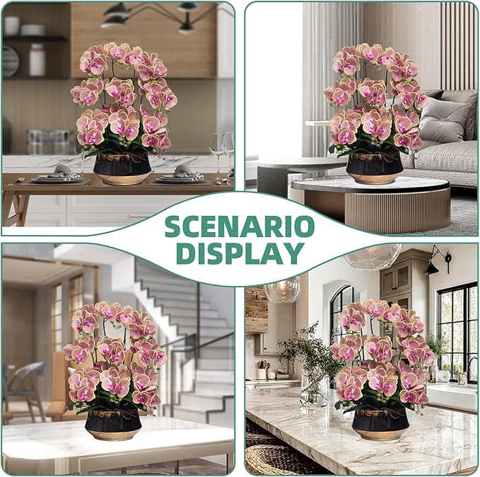CXGS Orchids Artificial Flower Real Touch Faux Orchid in Large Ceramic Vase 23.6'' Realistic PurpleSpots Fake Phalaenopsis Floral Arrangements Centerpiece Table Home Indoor Decor