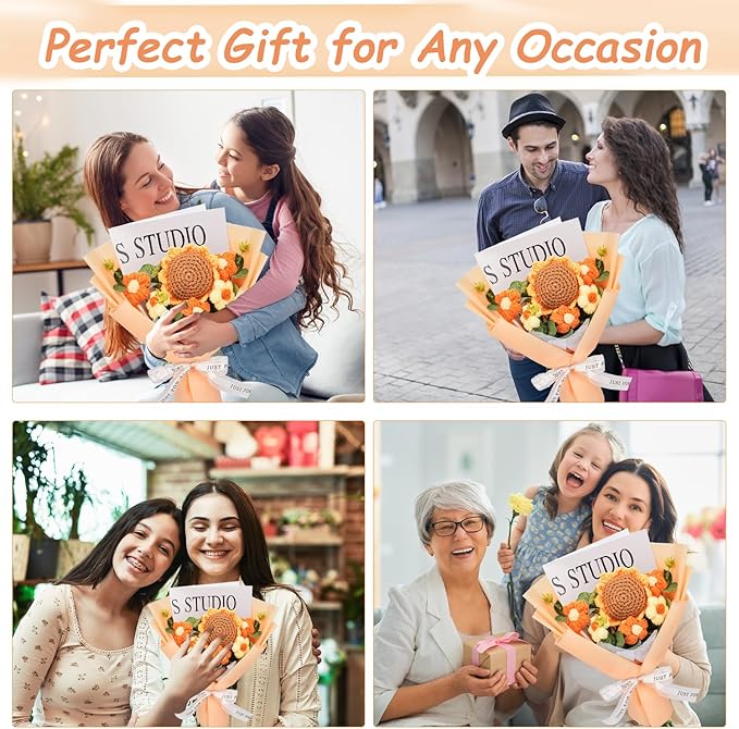 CHUNY Handmade Crochet Flower Bouquet, Sunflower & Daisy Knitted Artificial Flowers for Home Decor, Ideal Gift for Fathers Day, Teacher's Day, Birthdays, Weddings & Graduation Gifts