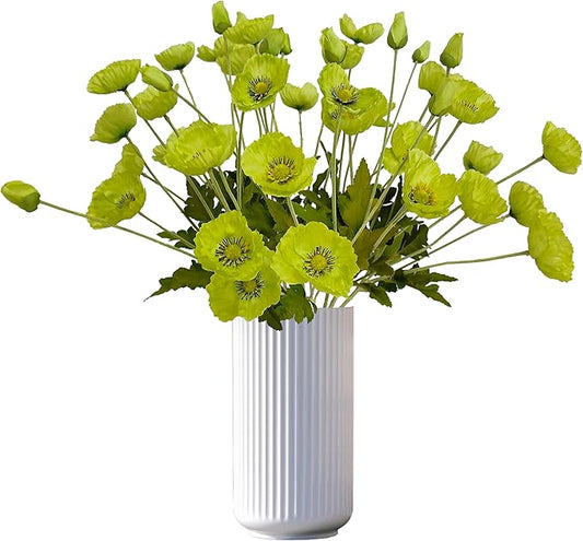 ATFL Green Poppy Flowers Artificial Bouquet for Wedding,12 Pcs Fake Faux Silk Poppies Bulk for Home Decor Table Centerpieces Floral Arrangement(23.5‘’, Green)