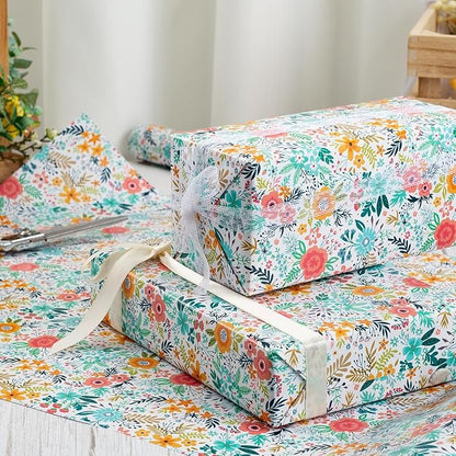 MAYPLUSS Floral Wrapping Paper Roll - 17Inch x 16.5Feet - Garden Boho Flower Gift Wrap Paper Spring Summer Blooms Paper for Wedding, Bridal Shower, Birthday and Engagement