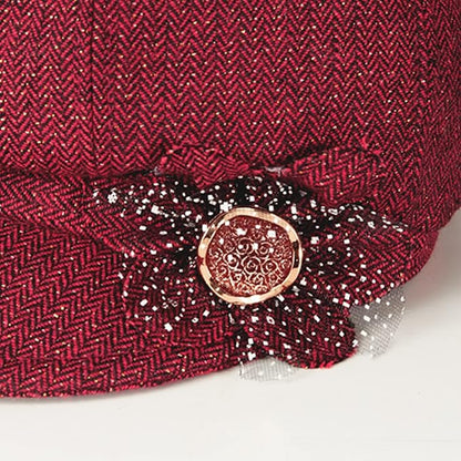 Women Retro Classic Visor Newsboy Cabbie Cap Beret Hats with Flower Buckle for Woman Ladies