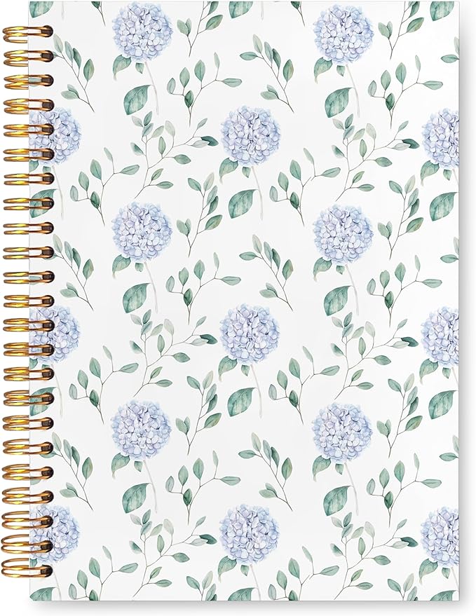 Hydrangea Notebook Journal, Hydrangea Gifts, Blue Notebook Office Supplies, Hardcover Spiral Journal 5.5x8.3 Inch