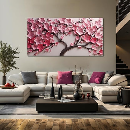 Pink Flower Wall Art for Bedroom Women Tree Prints Wall Art for Living Room Large Artwork for Wall Office Size 29 x 58 Inch