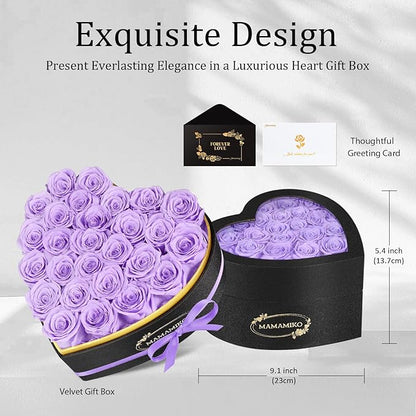 27 Preserved Roses in Heart Shape Gift Box for Her - Forever Flowers for Delivery, Eternal Rose Mothers Gifts for Mom, Wife Anniversary Birthday Gifts for Women, Purple