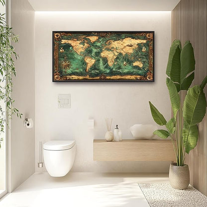 Vintage World Map Large Wall Art Nautical Framed Wall Decor for Living Room, Map Pictures Oversized Canvas Print Painting Modern Extra Large Framed Artwork for Bedroom Office Home Decor 60"x30"