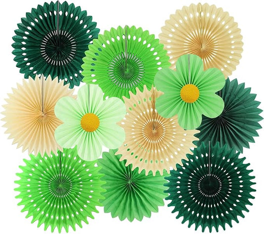 zilue Paper Fans Party Decorations Paper Flowers Decorations for Wall Classroom Floral Backdrop Baby Shower Birthday Party Flower Wall Decor Pack of 11 Green