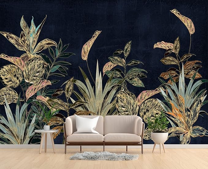 Tropical Plant Flowers and Leaves Wallpaper for Bedroom 137" x 100"