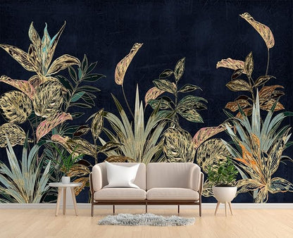 Tropical Plant Flowers and Leaves Wallpaper for Bedroom 137" x 100"