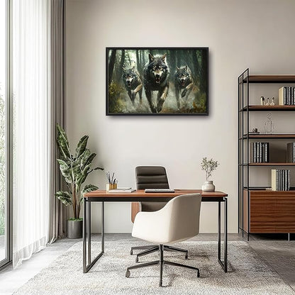 Forests Wolf Large Decor Wall Art Wolves Framed Pictures for Living Room, Animal Oversized Canvas Print Painting Modern Extra Large Framed Artwork for Bedroom Office Home Decor 36"x24"