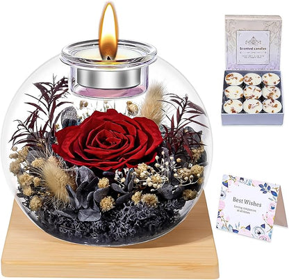DEEMEI Gifts for Women Birthday Gifts for Women Preserved Real Rose in Glass Dome with Scented Fresh Flowers for Delivery Prime Eternal for Her Mom Grandma Wife Girlfriend Daughter, Red-Grey
