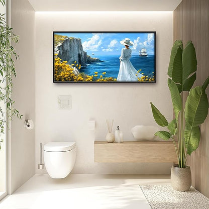 Coastal Boat Large Wall Art Framed Wall Decor for Living Room Ocean Coast Pictures Oversized Canvas Print Painting Modern Extra Large Framed Artwork for Bedroom Office Home Decor 60"x30"