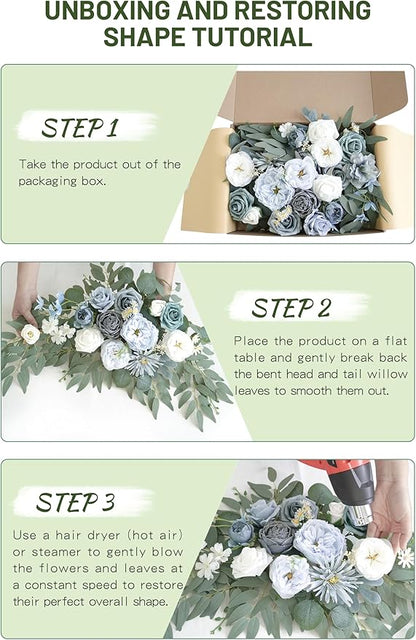 Faux Flower Swag Set of 2 for Wedding Welcome Signs Floral Swag Wedding Reception Ceremony Signs Decor (Blue)