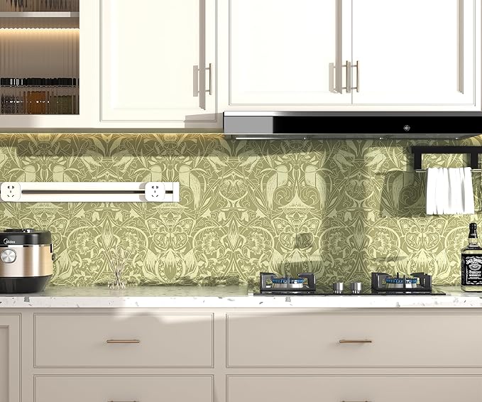 Vintage Peel and Stick Wallpaper Boho Bird Wall Paper Floral Contact Paper for Bedroom 17.3" X 393" Removable Wallpaper Self Adhesive Olive Green Botanical Decorative Wallpapers Bathroom Kitchen Vinyl