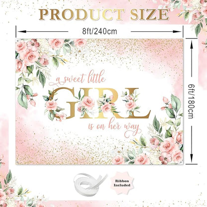 Avezano Girl Baby Shower Backdrop Pink Floral Sweet Baby Baby Shower Banner A Sweet Little Girl is on Her Way Party Decorations Banner (8x6ft)