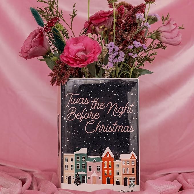 Steel Mill & Co Original Large Book-Shaped Decorative Vase, Ceramic Vases for Home Decor, Cute Bookshelf Decor, Unique Vase for Book Lovers, TWAS The Night Before Christmas